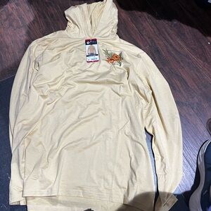 Men's reel life size xl Hooded Swim Rash Guard with Tropical Embroidery -gold